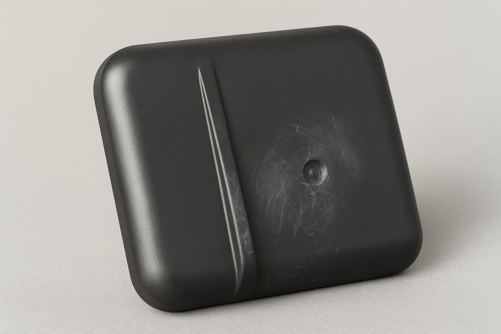 塑膠件飛邊與縮水寫實特寫 Realistic close-up of flash and sink mark on plastic parts