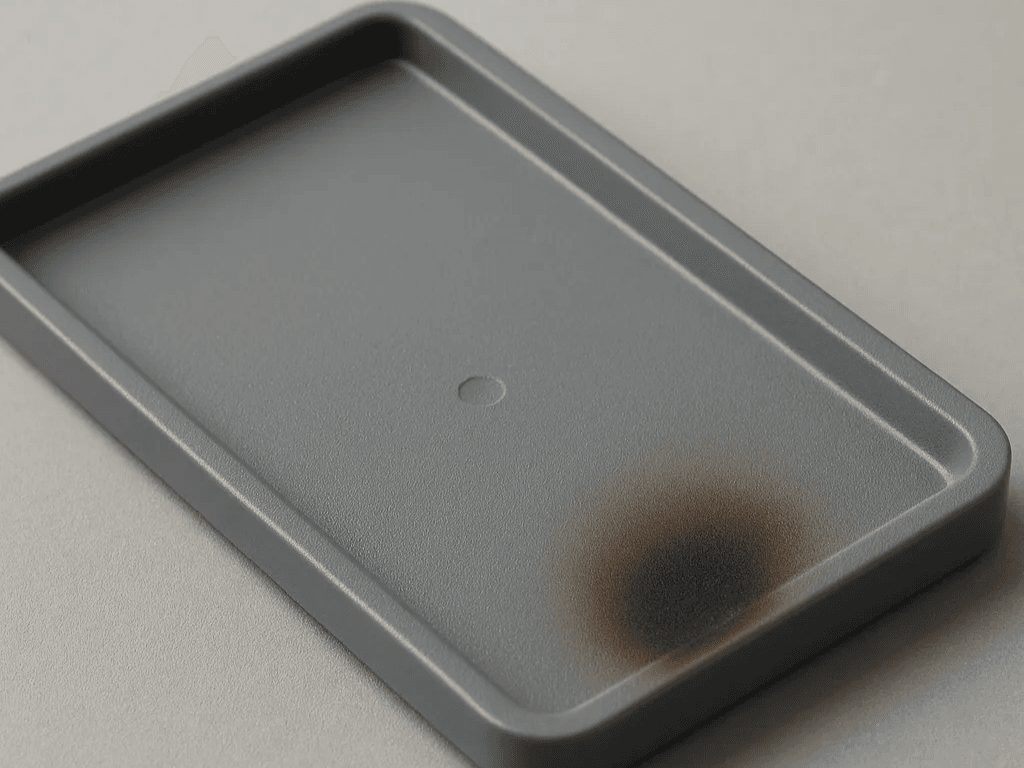 塑膠件端部焦痕特寫 Burn mark on molded plastic part