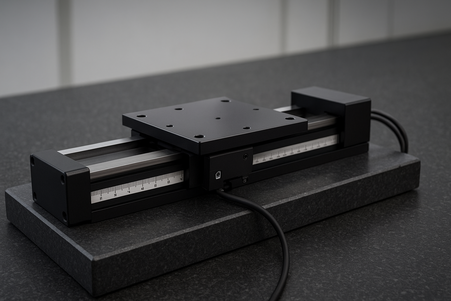 精密線性馬達定位平台特寫 Close-up of precision linear motor stage